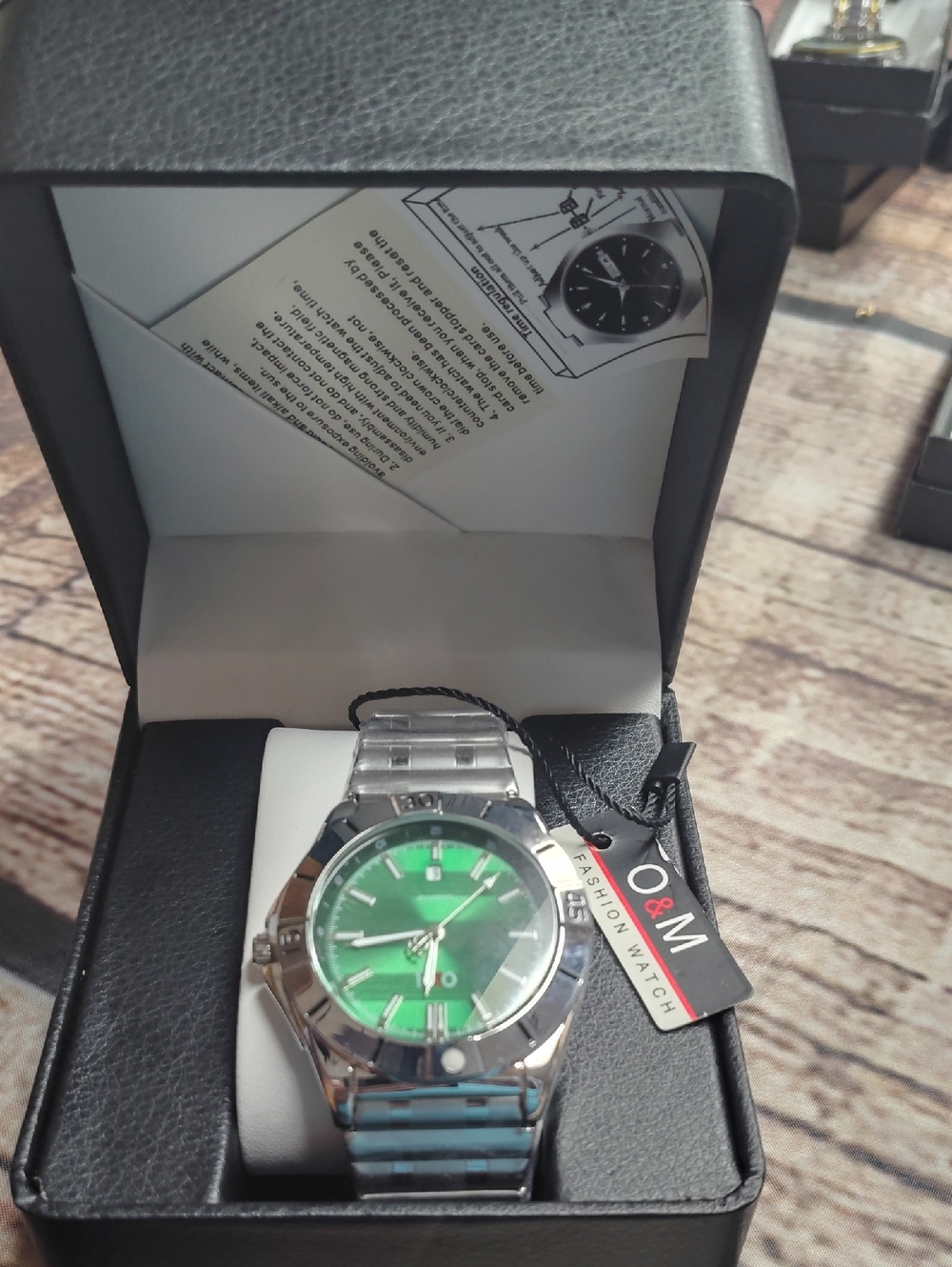 Men's Stainless Steel Watch with Green Dial